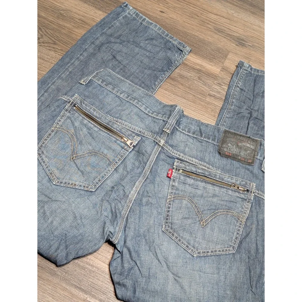 Levis 514 Slim Straight Jeans Mens 34x30 Blue‎ Medium Wash Zipper Back Pockets